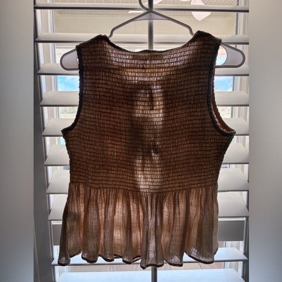 Stitch and Feather Smocked Tie Front Top - Picture 2 of 4